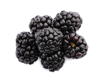 Tasty ripe blackberries on white background, top view