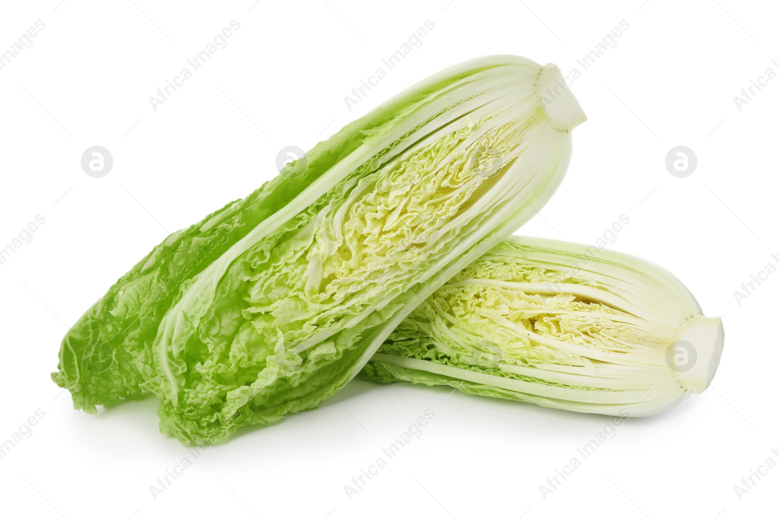 Photo of Fresh sliced Chinese cabbage on white background