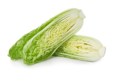 Photo of Fresh sliced Chinese cabbage on white background