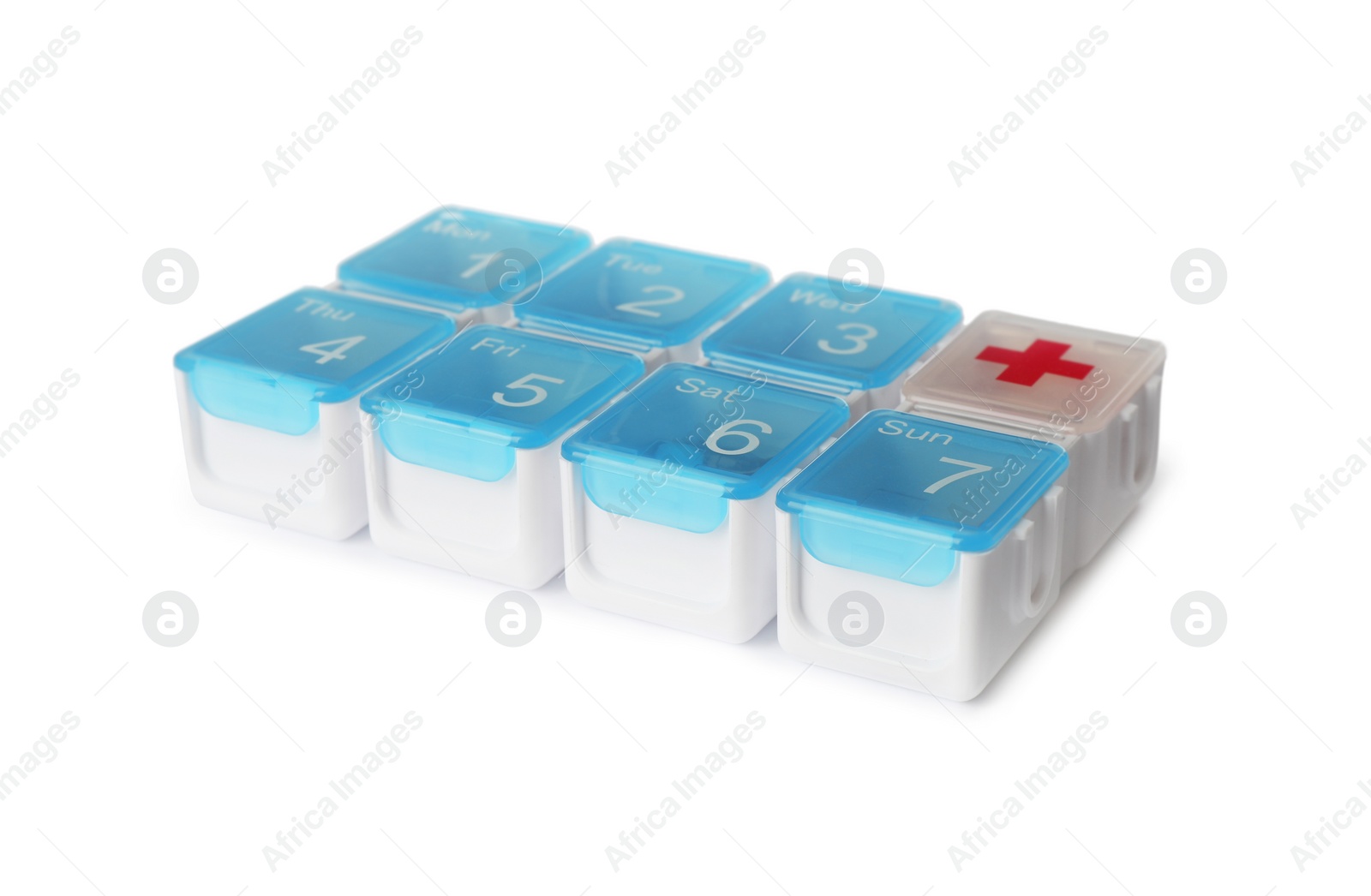 Photo of Plastic box for pills isolated on white