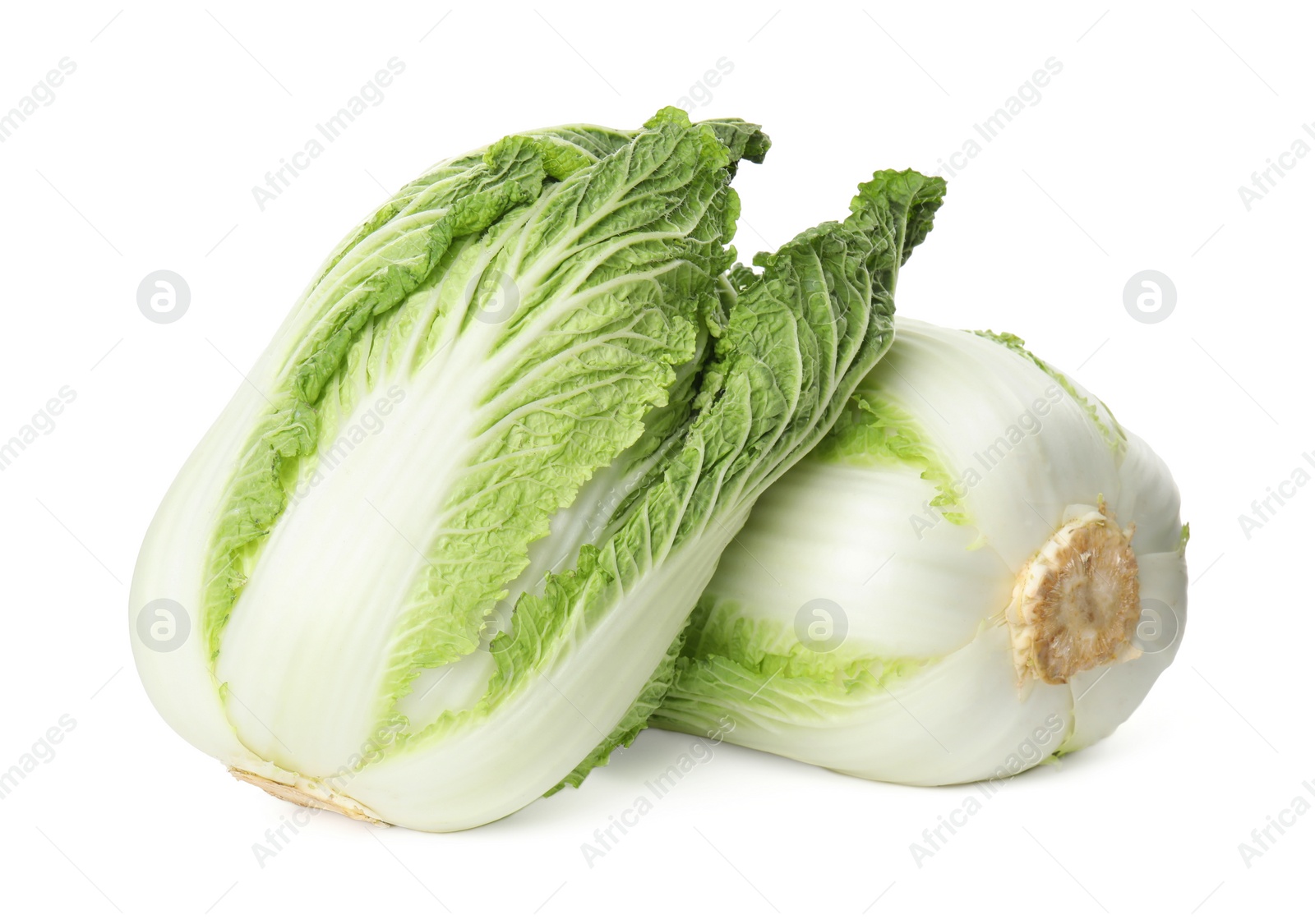 Photo of Fresh ripe Chinese cabbages on white background