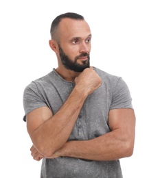 Portrait of handsome man on white background