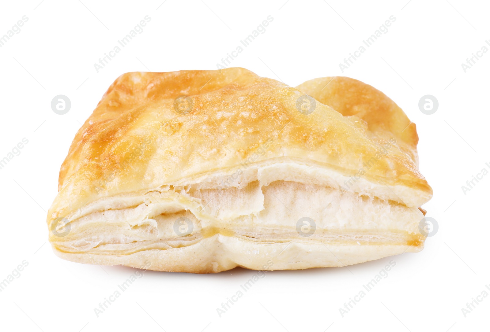 Photo of Puff pastry. One delicious fresh bun isolated on white