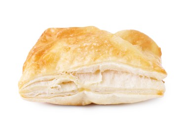 Puff pastry. One delicious fresh bun isolated on white