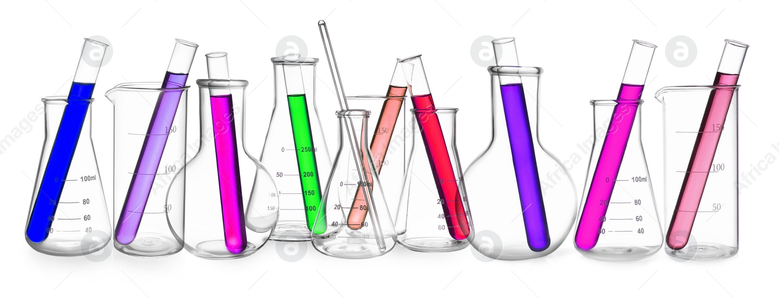 Image of Set of different laboratory glassware isolated on white