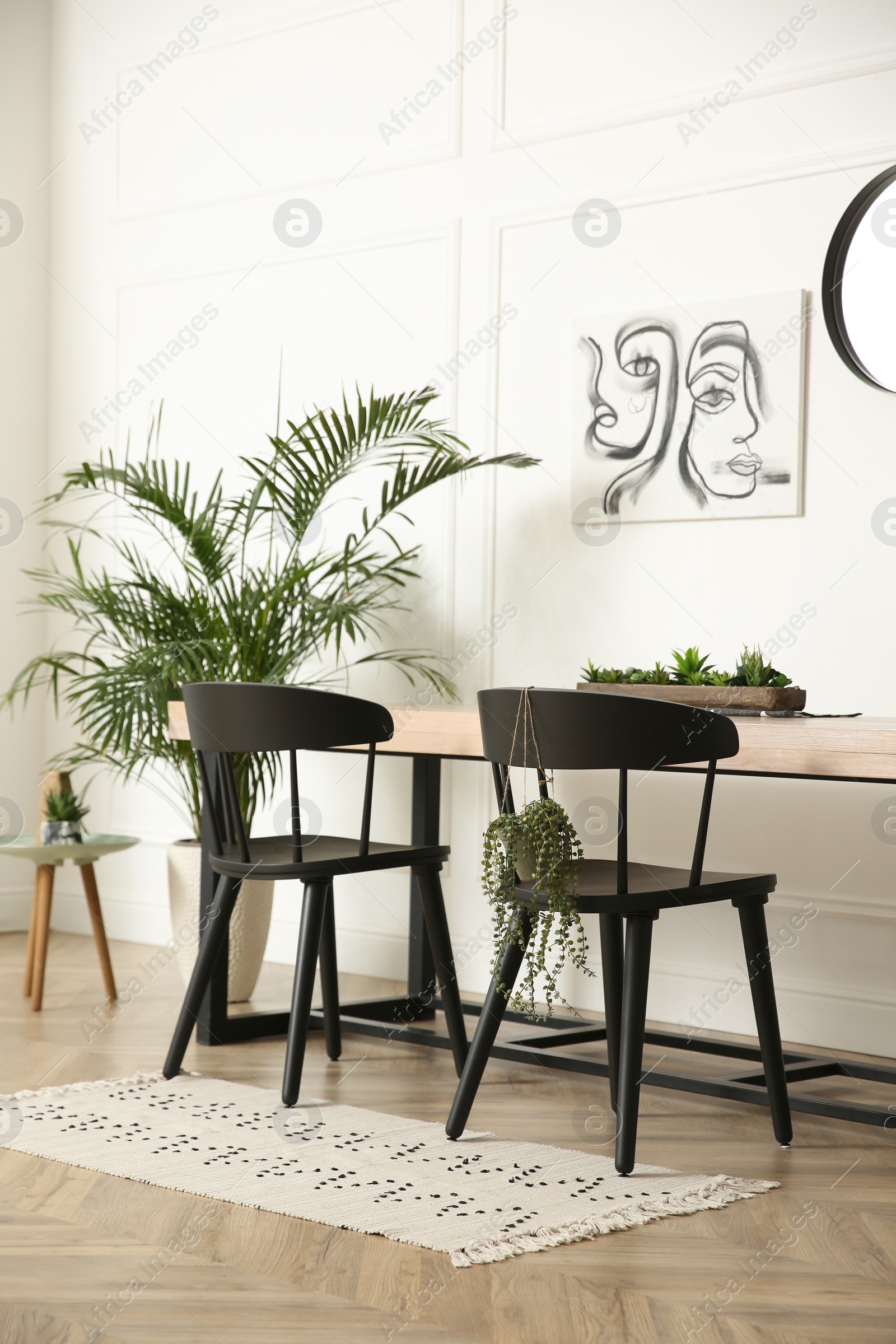 Photo of Stylish living room interior with beautiful house plants