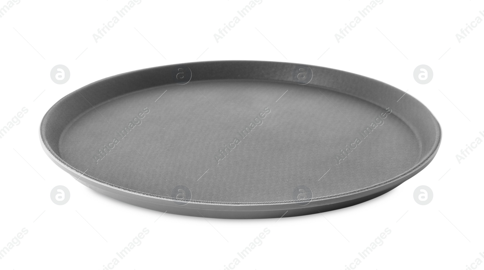 Photo of New black serving tray isolated on white