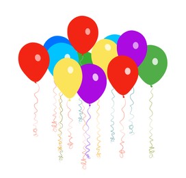 Many colorful balloons floating on white background