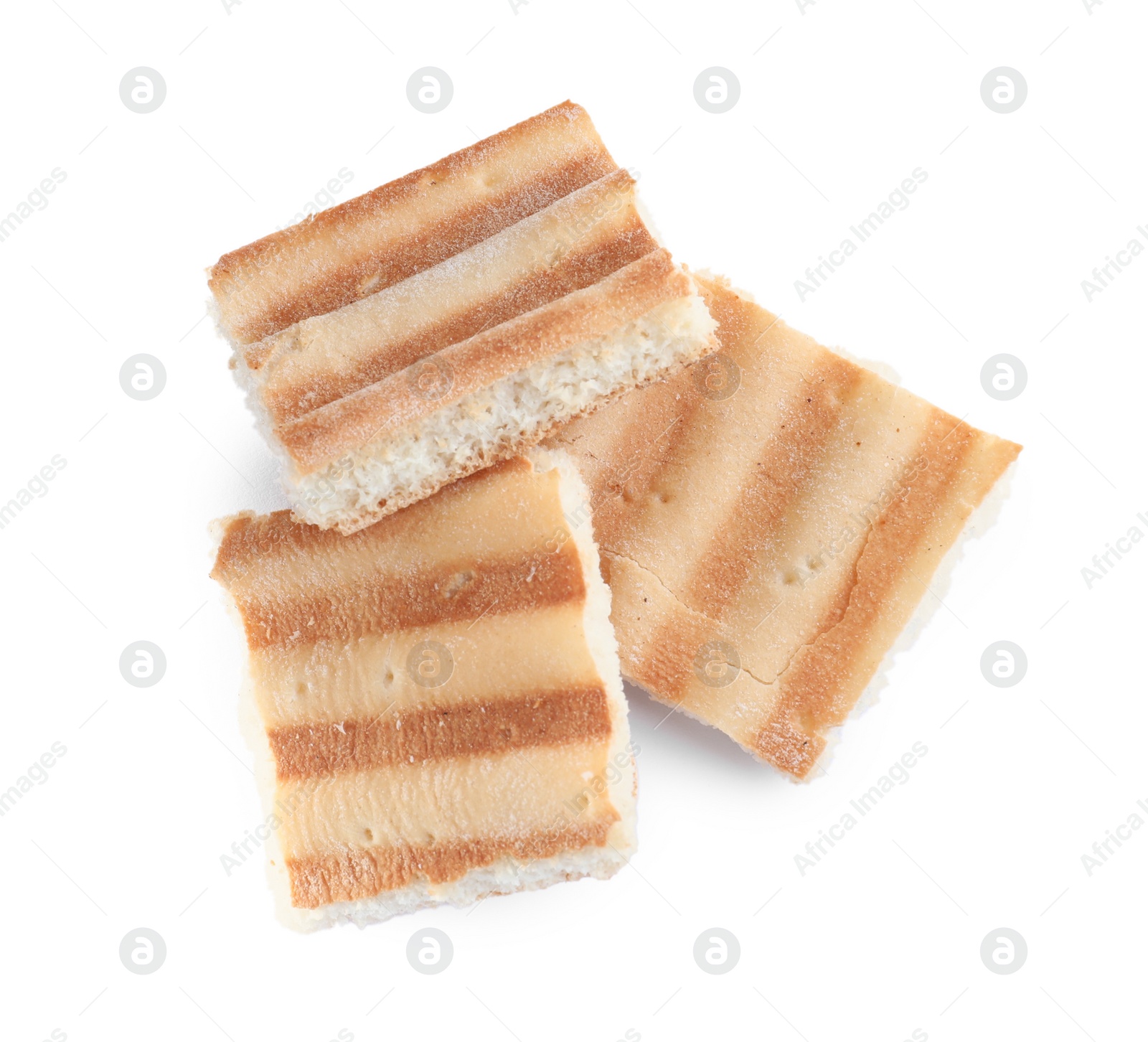 Photo of Delicious pita chips on white background, top view