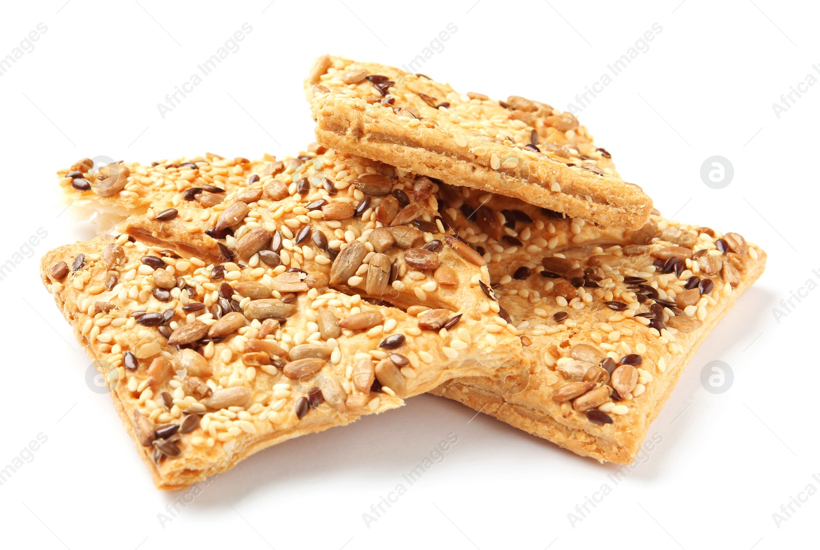 Photo of Grain cereal cookies on white background. Healthy snack