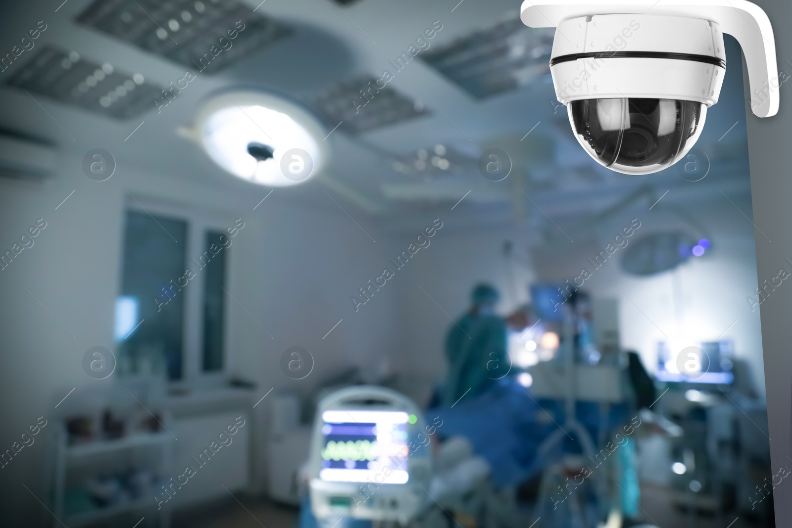 Image of Modern CCTV security camera in surgery room. Guard equipment