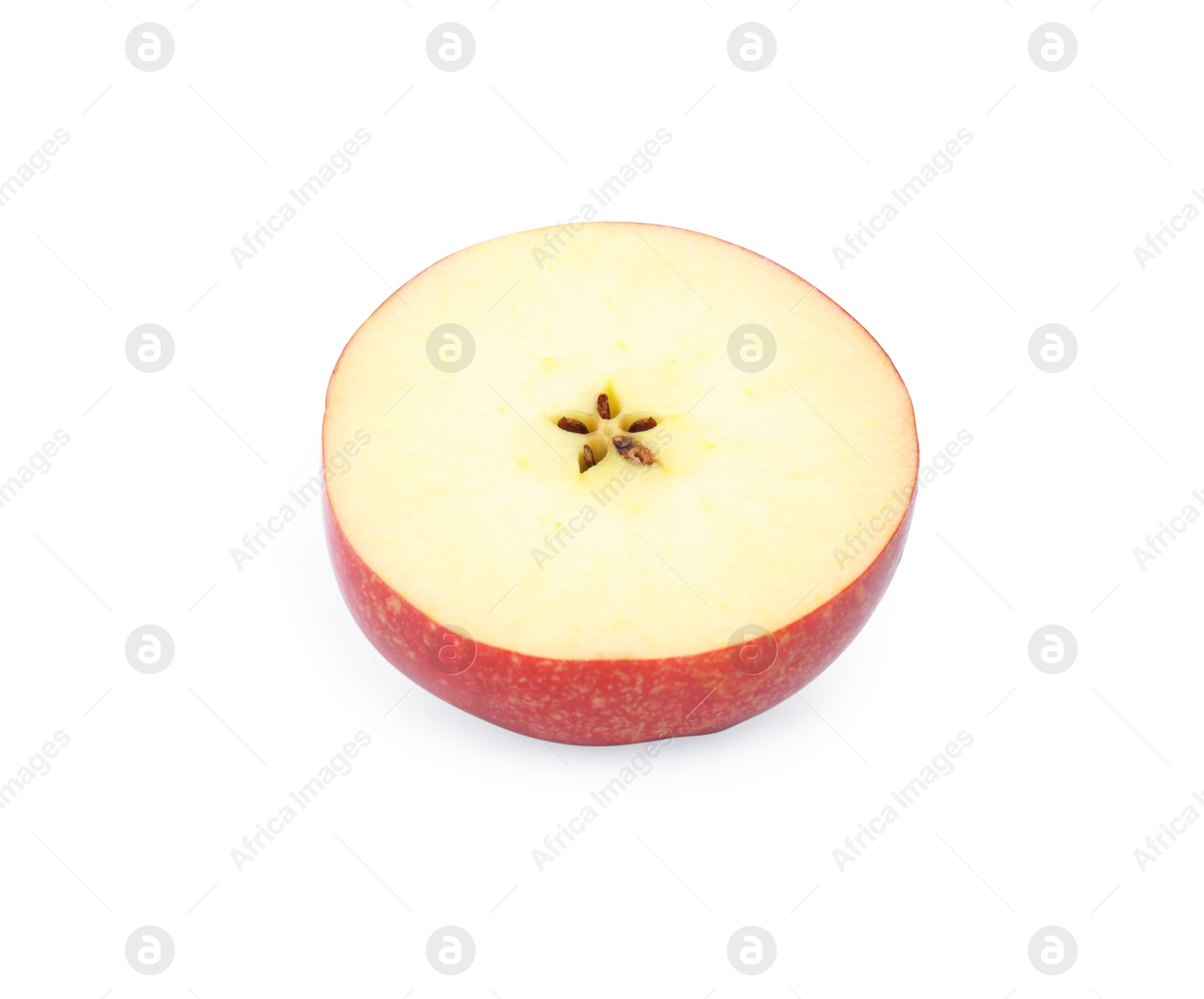 Photo of Half of ripe red apple on white background