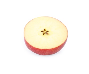 Photo of Half of ripe red apple on white background