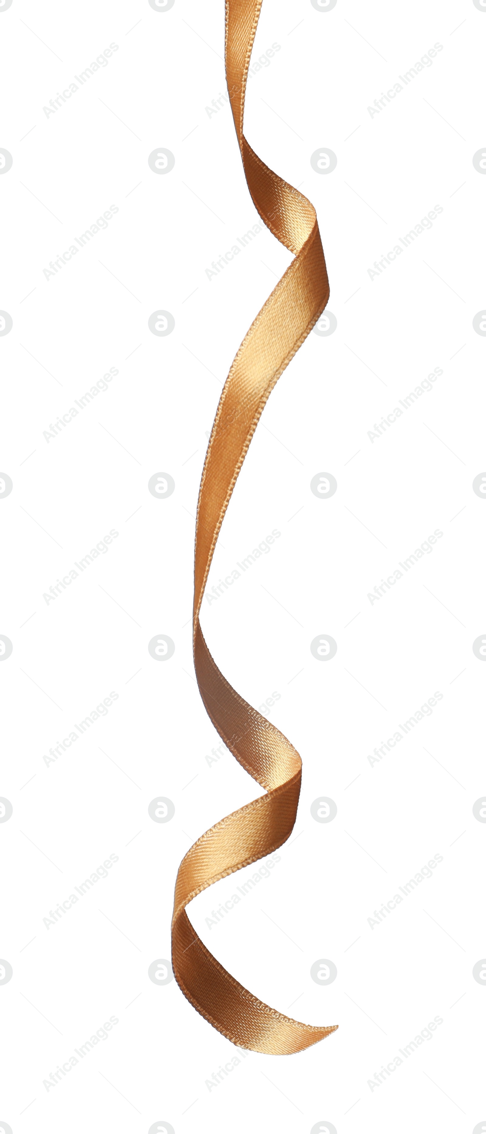 Photo of Beautiful golden ribbon isolated on white. Festive decor