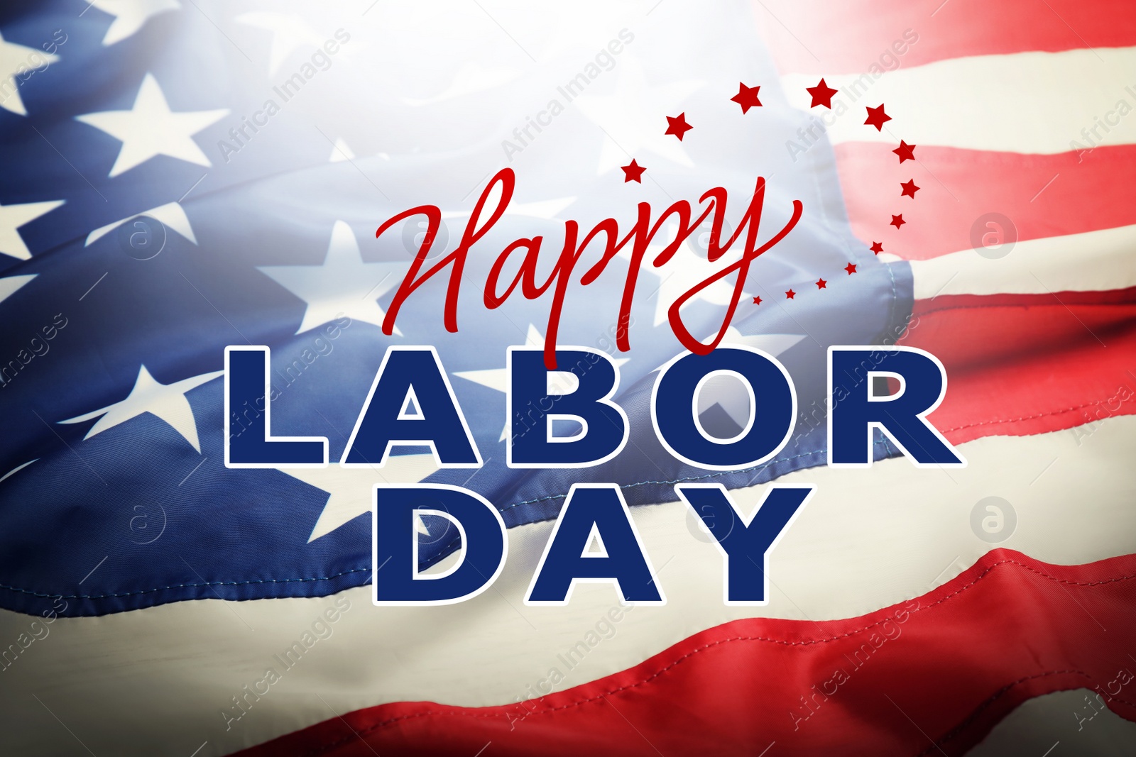 Image of Happy Labor Day. American flag as background, closeup view