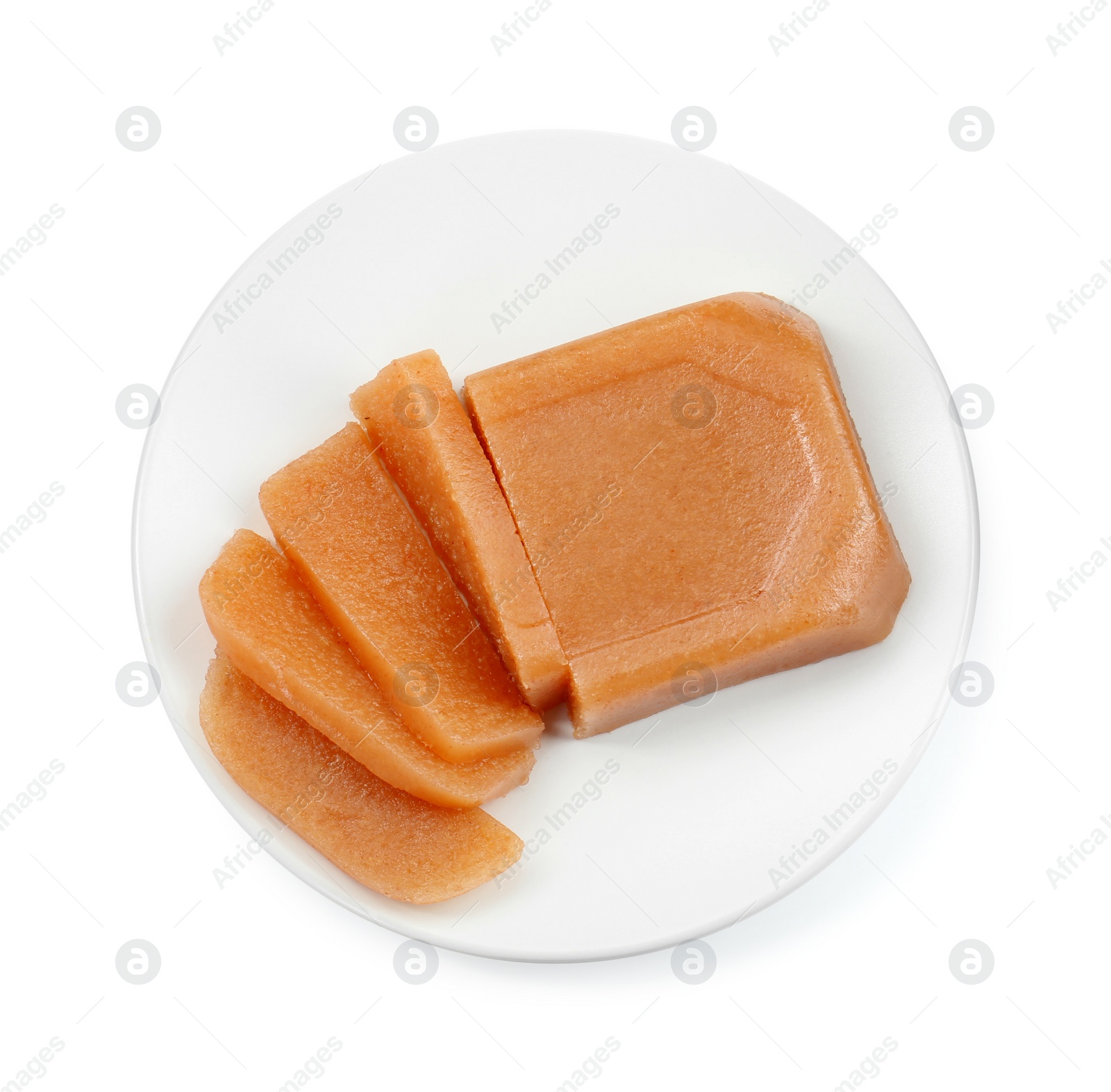 Photo of Delicious sweet quince paste isolated on white, top view