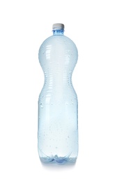 Photo of One plastic bottle on white background. Recycle concept