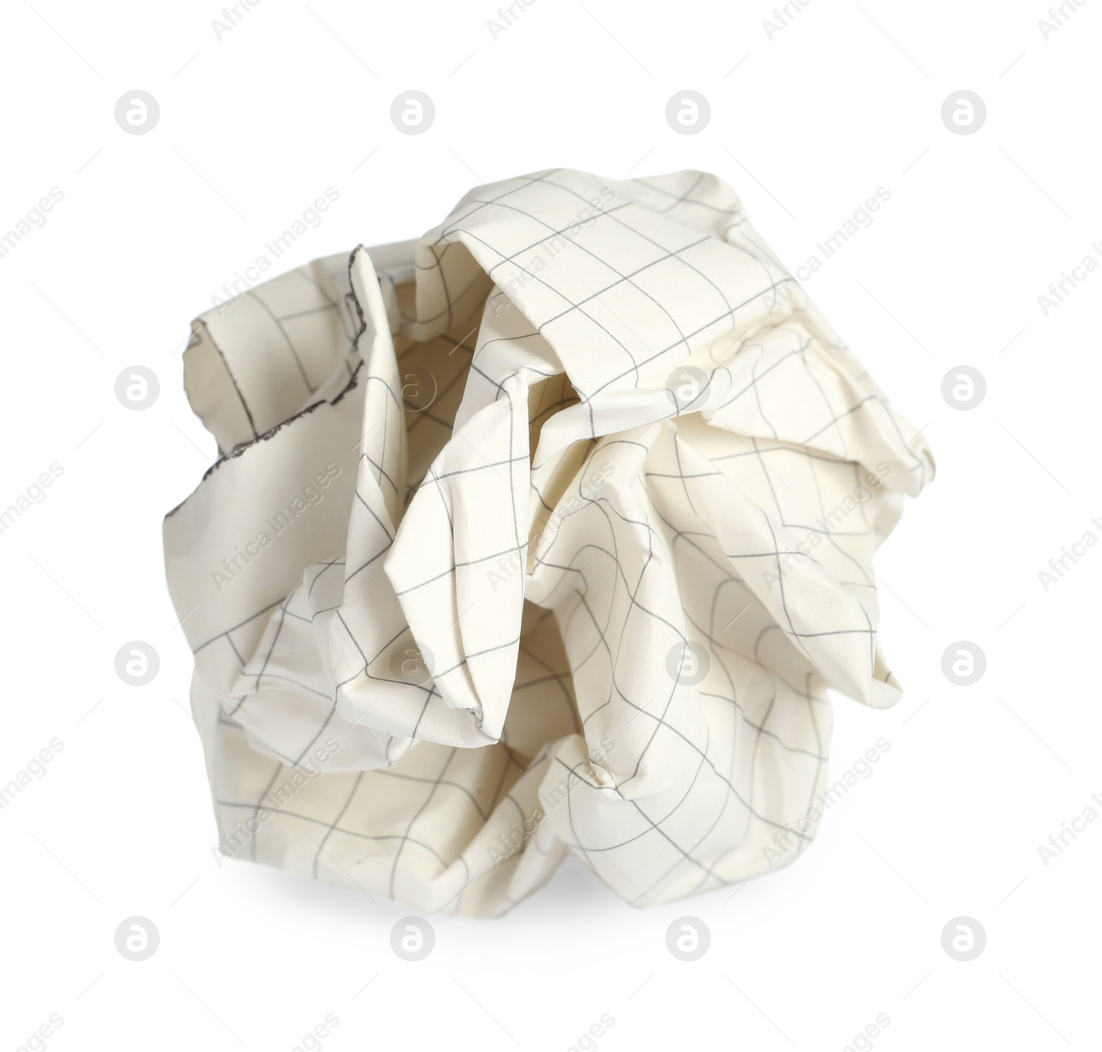 Photo of Crumpled sheet of beige paper isolated on white