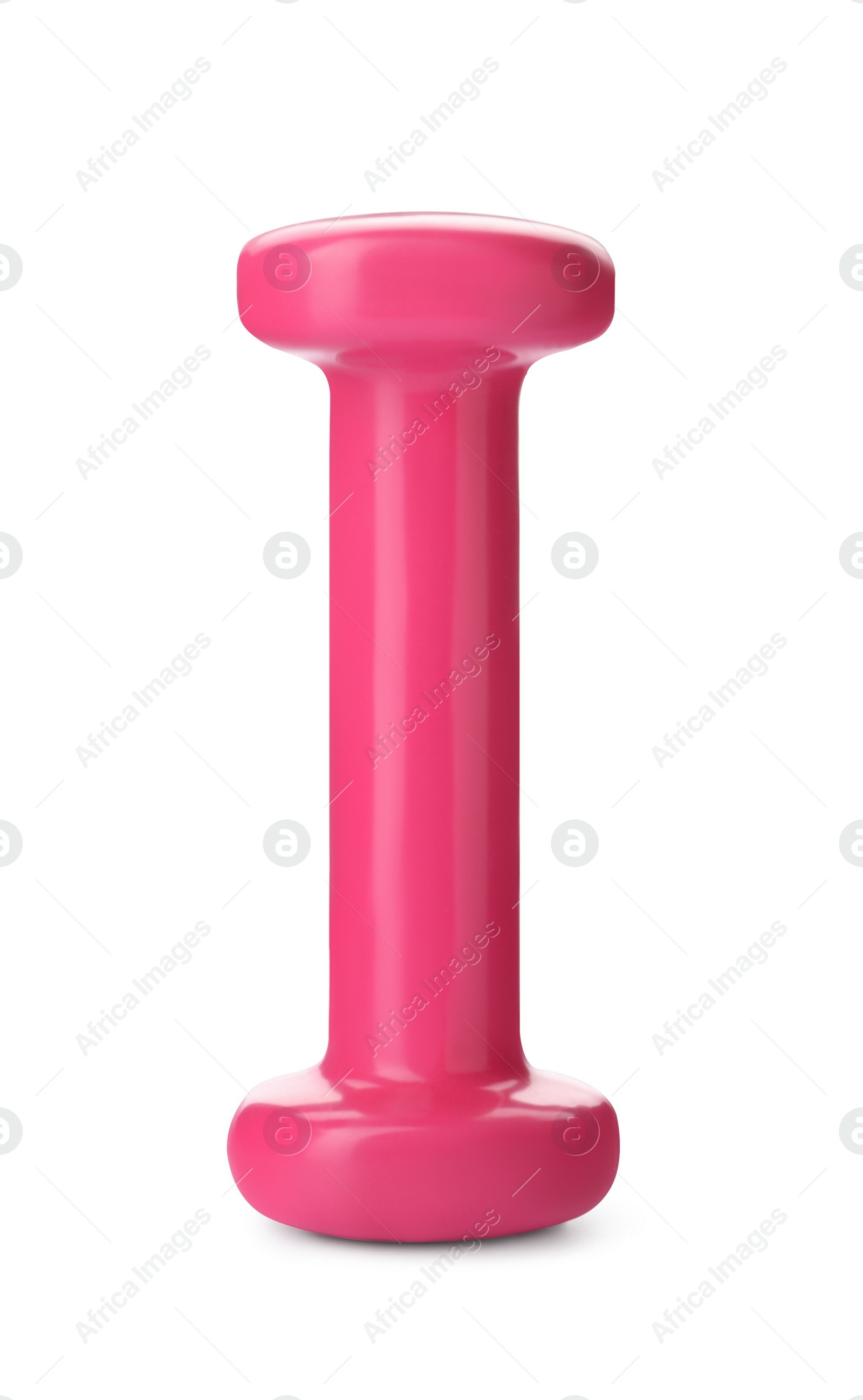 Photo of Pink dumbbell isolated on white. Weight training equipment