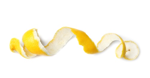 Photo of Peel of fresh ripe lemon on white background