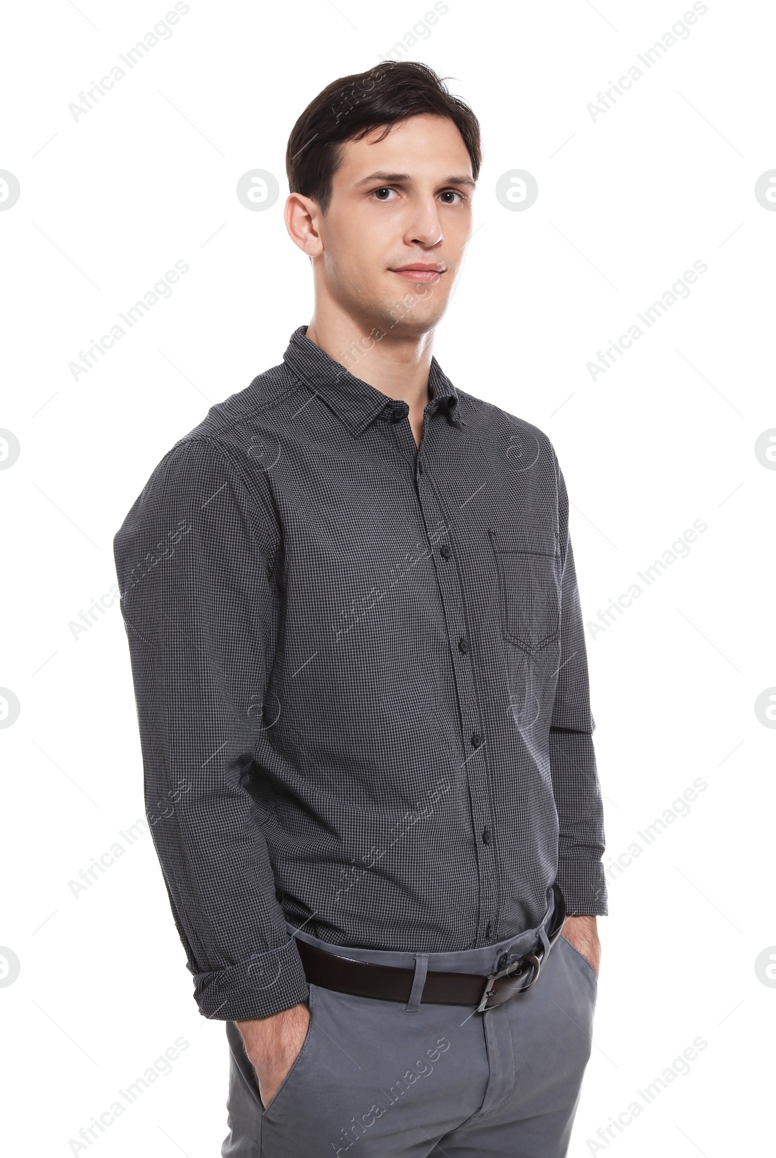 Photo of Portrait of confident young man on white background