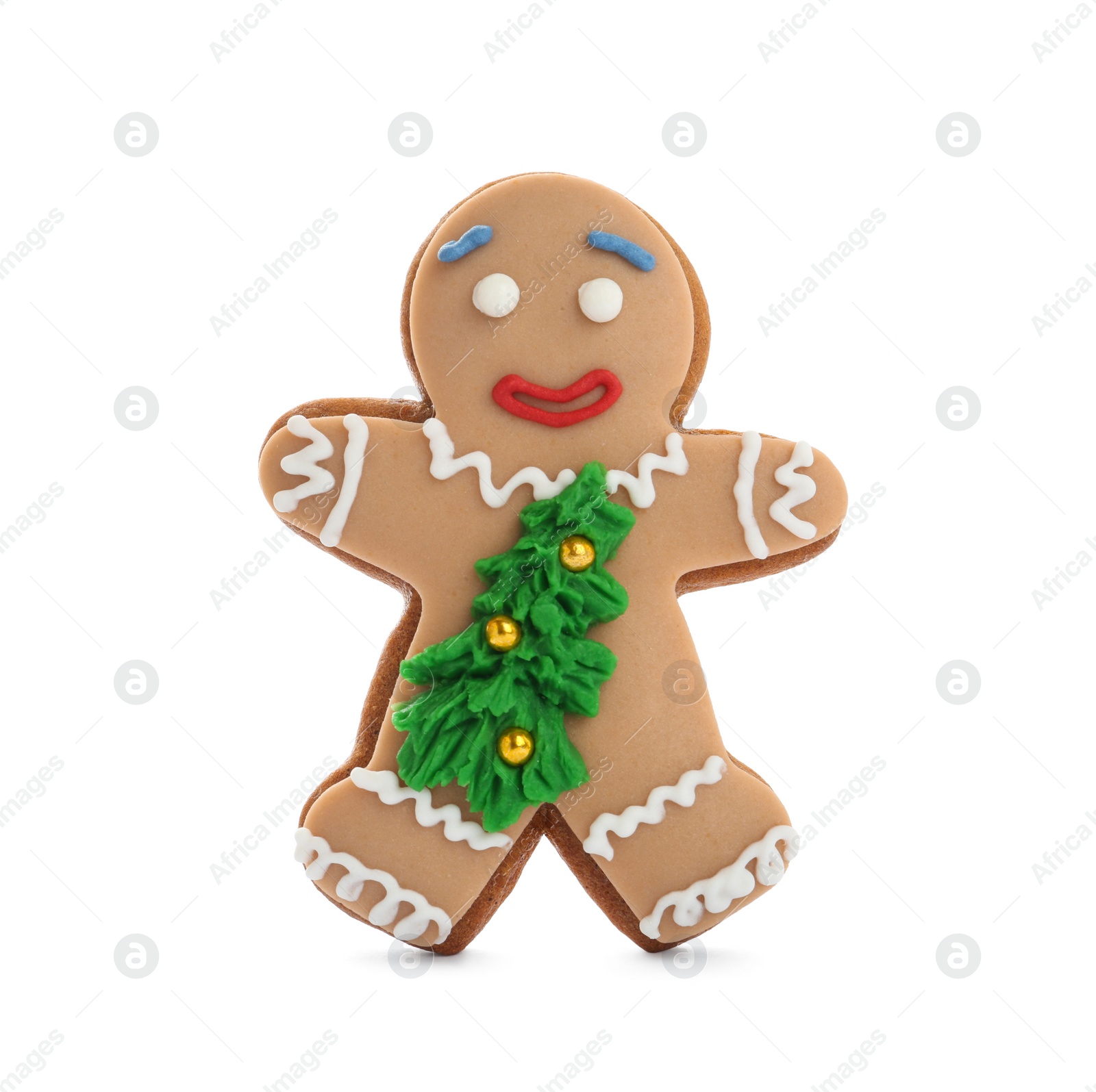 Photo of Gingerbread man isolated on white. Delicious Christmas cookie