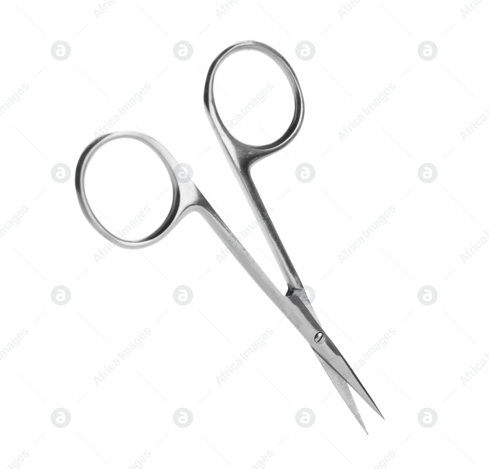 Photo of Pair of nail scissors on white background