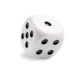 Photo of One dice isolated on white. Game cube