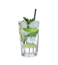 Photo of Fresh alcoholic Mojito cocktail isolated on white