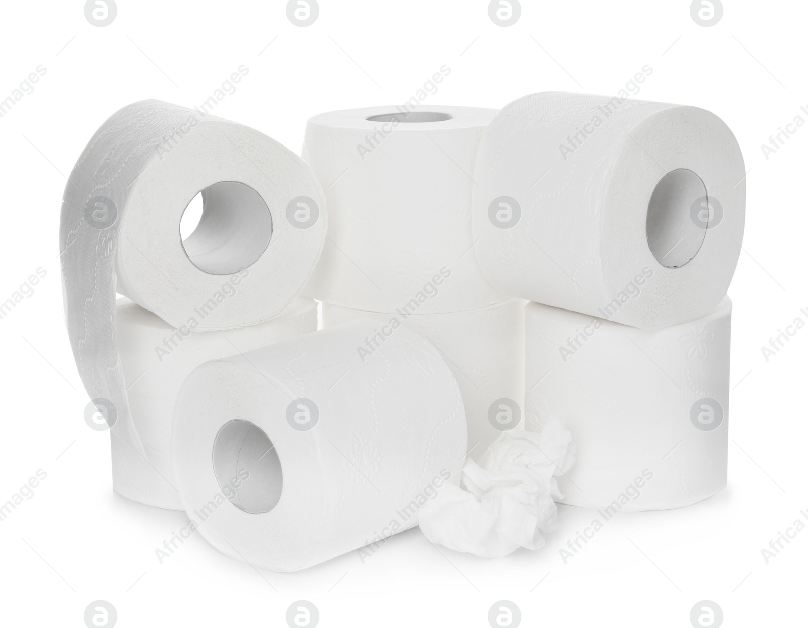 Photo of Rolls of toilet paper on white background