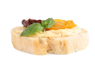 Photo of Tasty fresh tomato bruschettas on white background