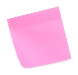 Photo of Blank pink sticky note on white background, top view