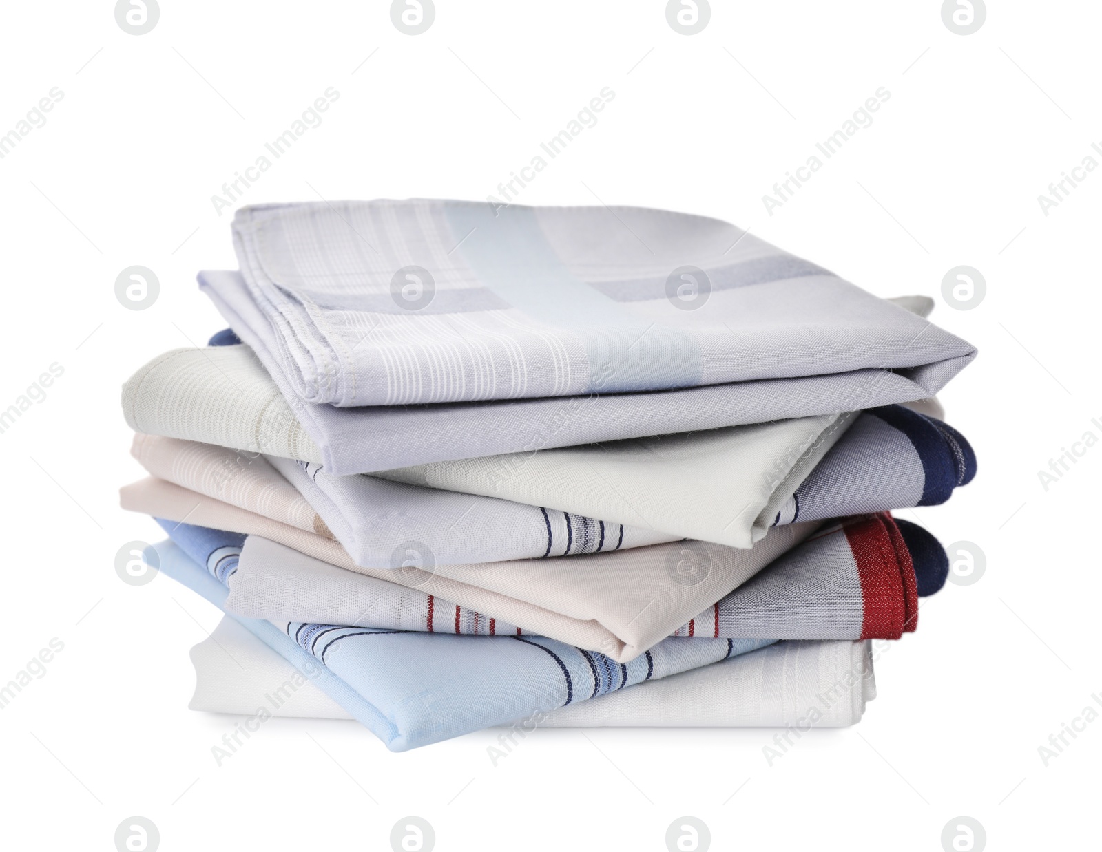 Photo of Folded handkerchiefs on white background. Stylish accessory