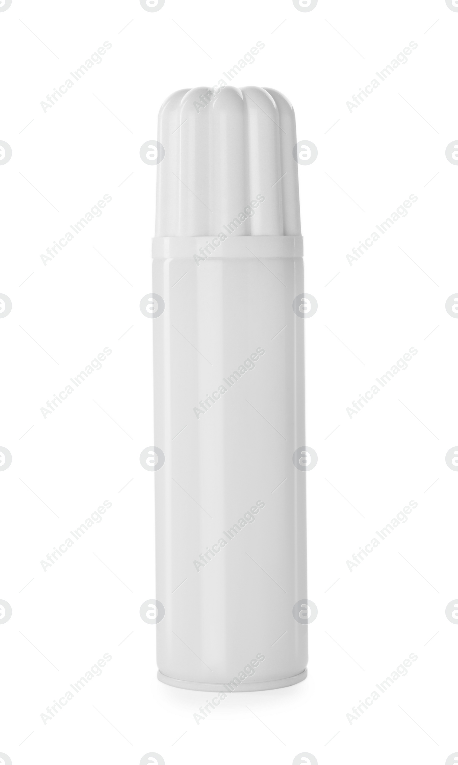 Photo of Bottle of delicious whipped cream isolated on white