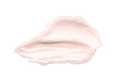 Sample of face cream on white background, top view