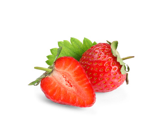 Fresh ripe red strawberries isolated on white