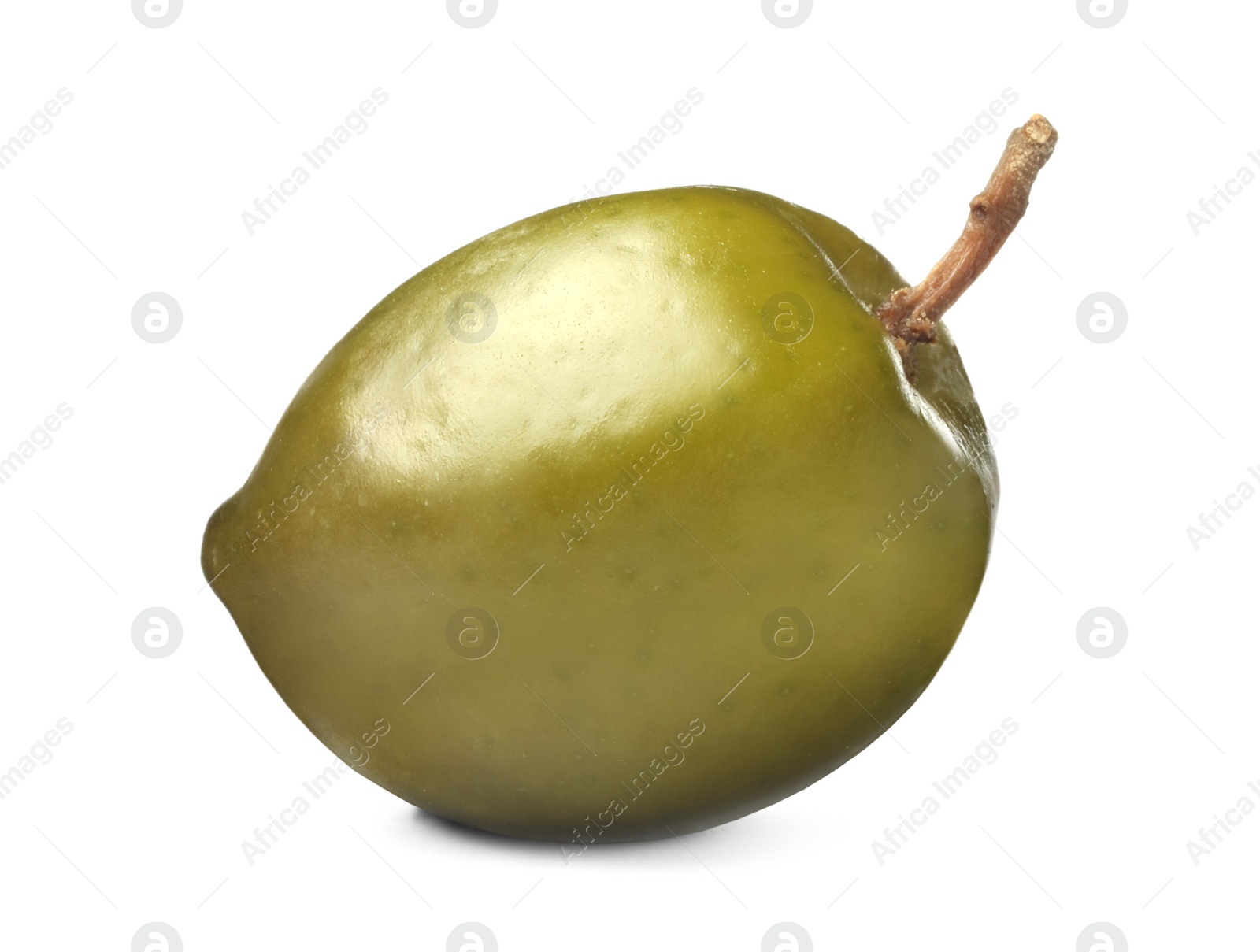 Photo of One fresh green olive isolated on white