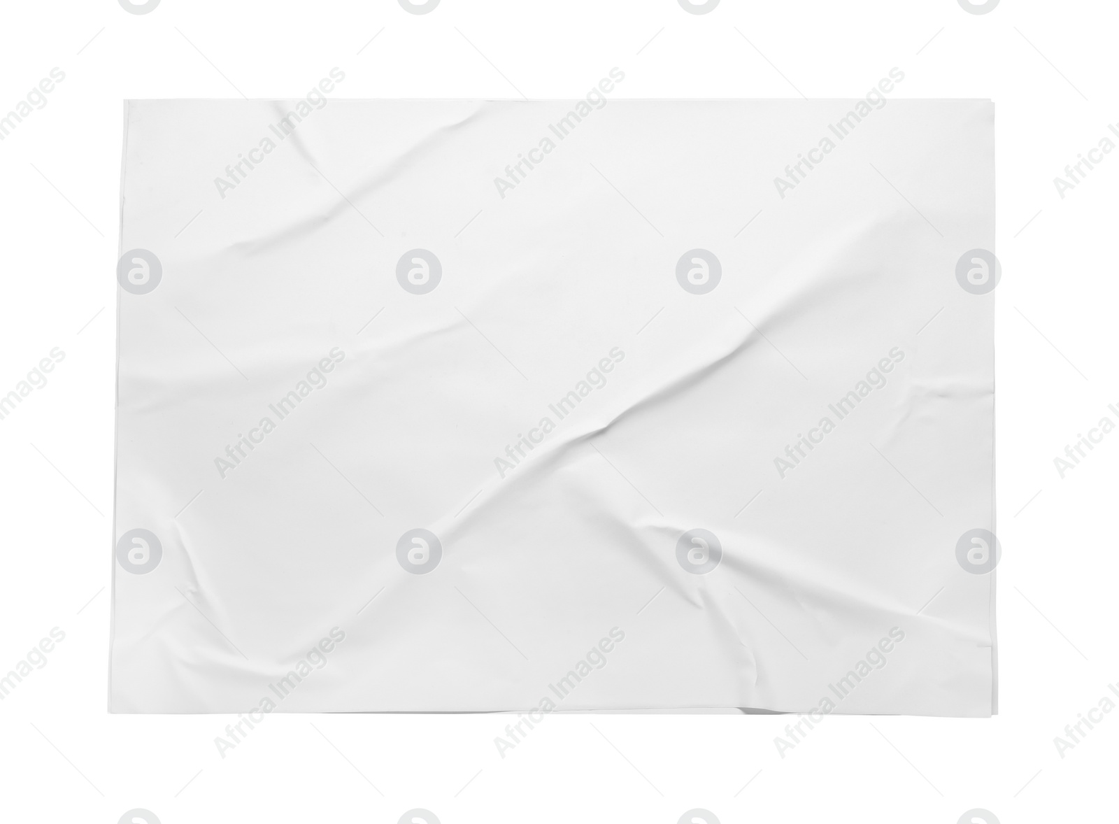 Photo of White crumpled sheet of paper on light grey background, top view. Wall poster