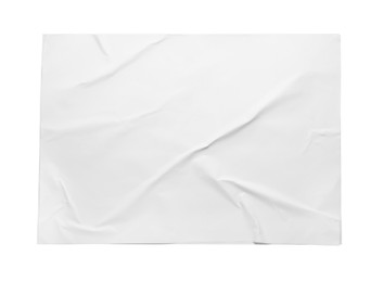 Photo of White crumpled sheet of paper on light grey background, top view. Wall poster