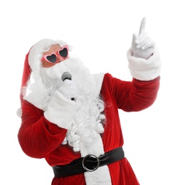 Santa Claus singing on white background. Christmas music