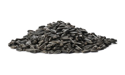 Photo of Heap of sunflower seeds isolated on white