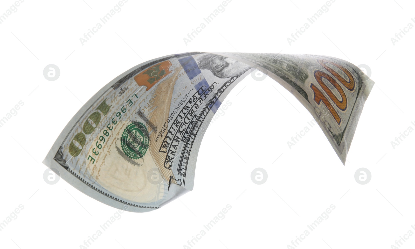 Photo of One hundred dollar banknote on white background. American national currency