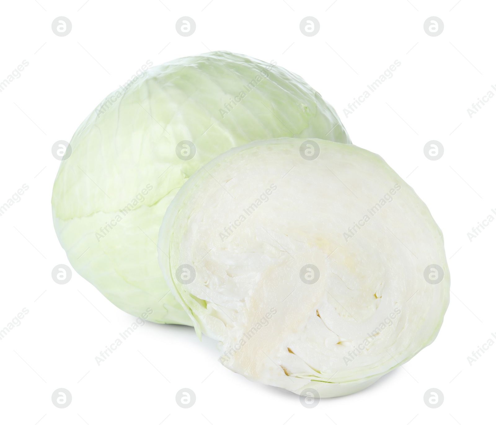 Photo of Tasty fresh ripe cabbages isolated on white