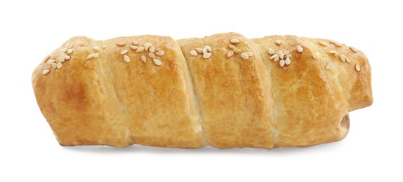 Photo of One delicious sausage roll isolated on white