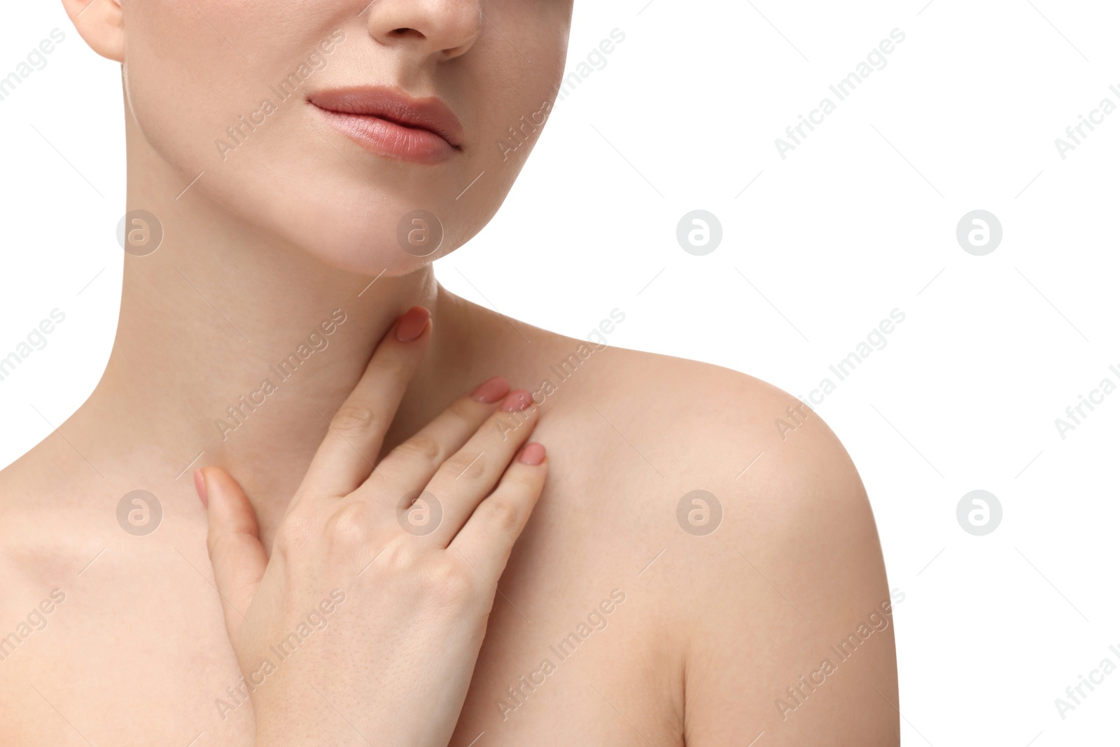 Photo of Beauty concept. Woman on white background, closeup