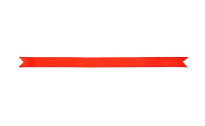 Photo of Simple red ribbon on white background, top view