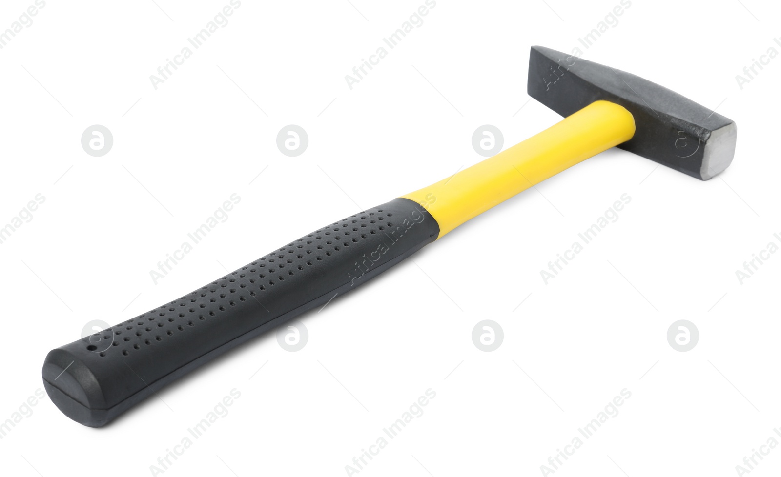 Photo of New hammer with rubber handle isolated on white