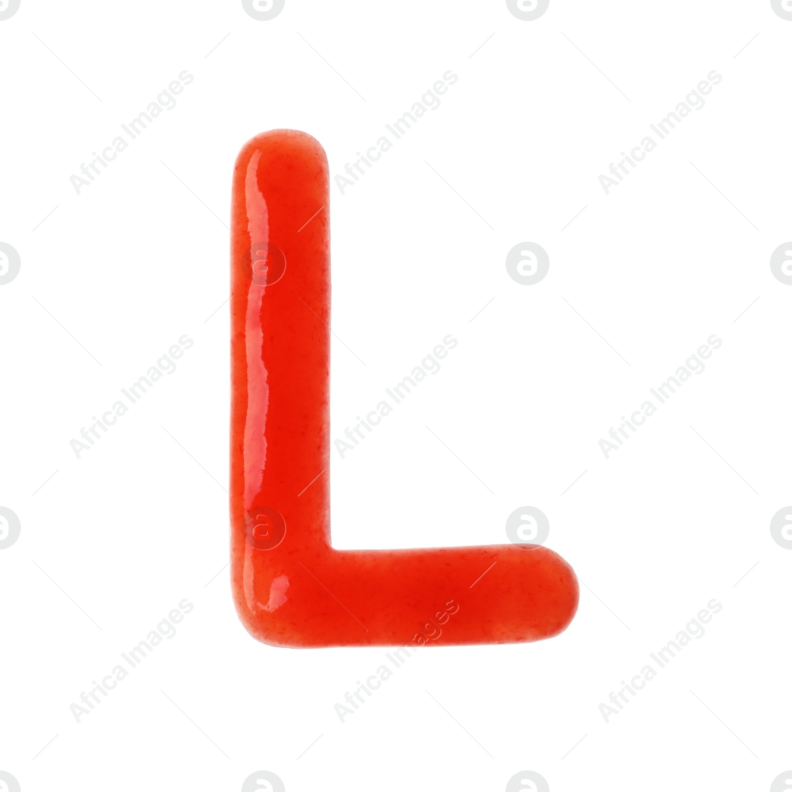 Photo of Letter L written with red sauce on white background