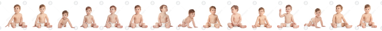 Image of Collage of cute little baby on white background. Banner design