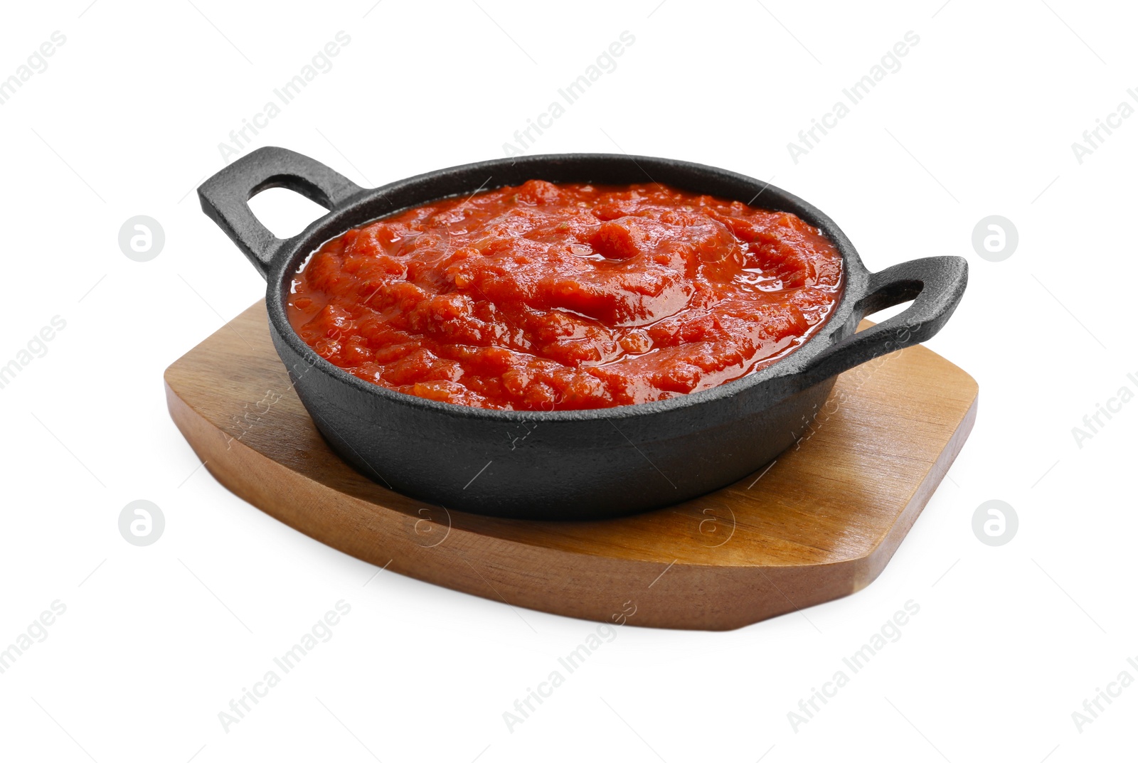 Photo of Homemade tomato sauce in bowl isolated on white